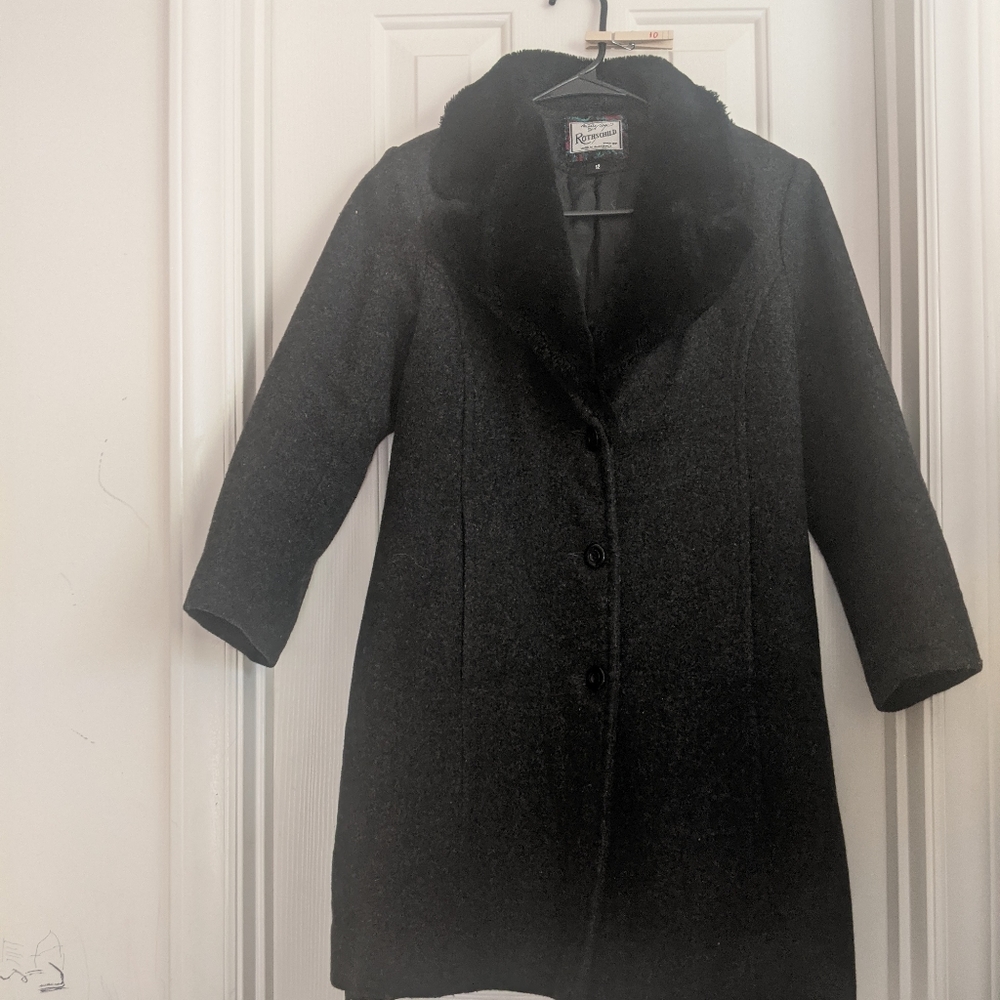 Rothschild wool faux fur collar button up long winter coat